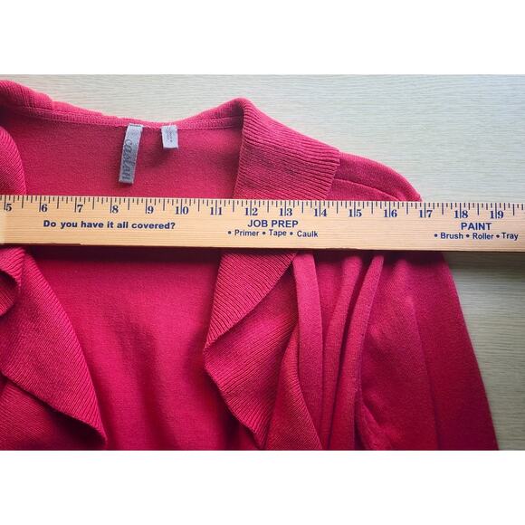 SWEATER/CARDIGAN-CASLON-Raspberry Red-Ruffles-Waist Tie-Long Sleeves-Size MED - Picture 6 of 8